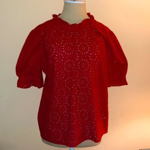 Madewell Red Eyelet Top. Brand new with tags! Size Medium.